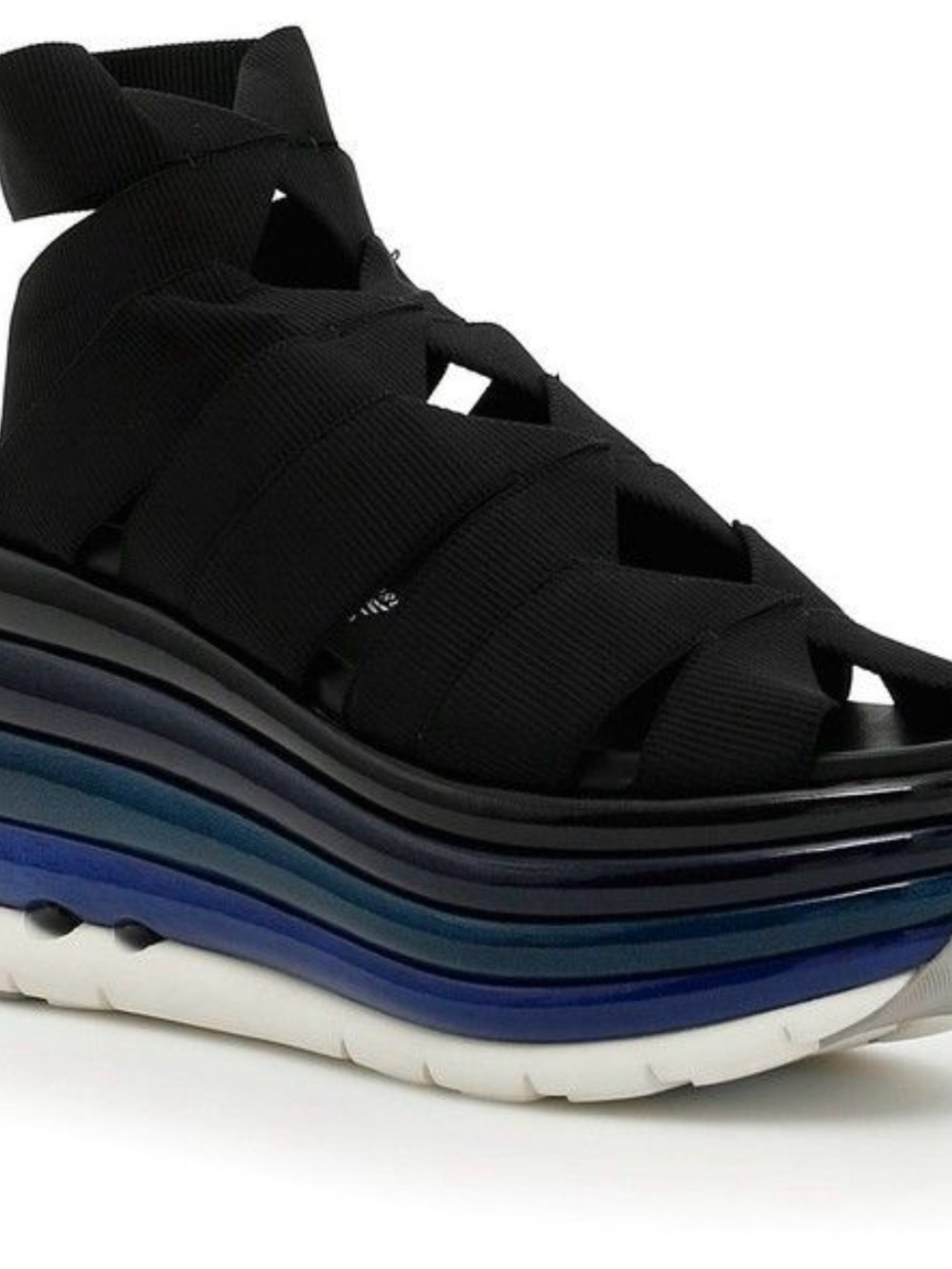 Salvatore Ferragamo Black Strappy Platform Sandal with Blue Gradient Sole